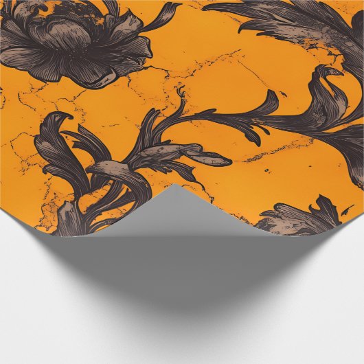 Gothic Orange Blossom Floral Wrapping Paper Cadeaupapier (Hoek)