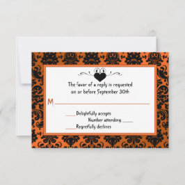 Gothic Oranje and Black Damask RSVP-kaart RSVP Kaartje