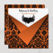 Gothic Oranje and Black Damask Wedding Invitation Kaart (Voorkant / Achterkant)