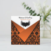 Gothic Oranje and Black Damask Wedding Invitation Kaart (Staand voorkant)