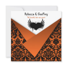 Gothic Oranje and Black Damask Wedding Invitation