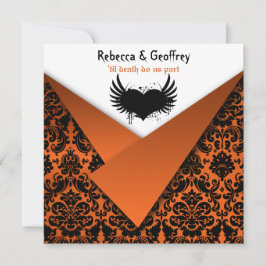 Gothic Oranje and Black Damask Wedding Invitation Kaart