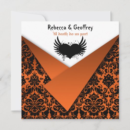 Gothic Oranje and Black Damask Wedding Invitation Kaart (Voorkant)