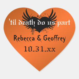 Gothic Oranje, Black Winged Heart Wedding Sticker