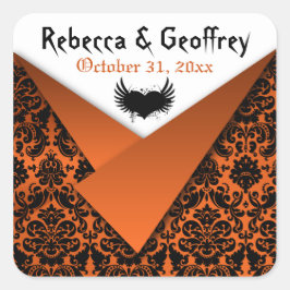Gothic Oranje, Black Winged Heart Wedding Sticker