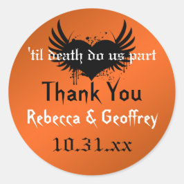 Gothic Oranje, Black Winged Heart Wedding Sticker