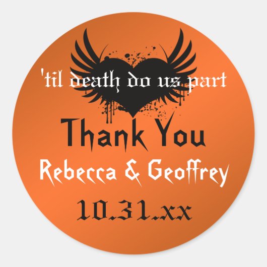 Gothic Oranje, Black Winged Heart Wedding Sticker (Voorkant)