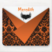 Gothic Oranje en Black Damask Mousepad Muismat (Voorkant)