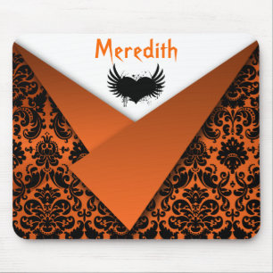 Gothic Oranje en Black Damask Mousepad Muismat