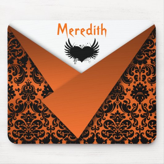 Gothic Oranje en Black Damask Mousepad Muismat (Voorkant)