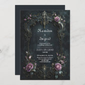 Gothic Ornate Purple Rose Filigree Wedding Kaart (Voorkant / Achterkant)