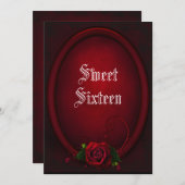 Gothic Ovaal Lijst & Bloed Roos Sweet 16 Kaart (Voorkant / Achterkant)