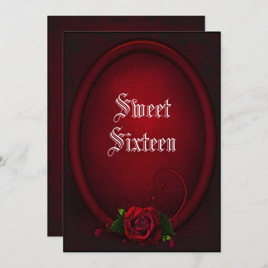 Gothic Ovaal Lijst & Bloed Roos Sweet 16 Kaart (Voorkant / Achterkant)
