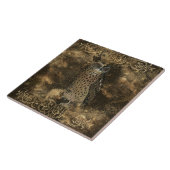 Gothic Owl & Golden Lace Pattern on Black Tegeltje (Zijkant)