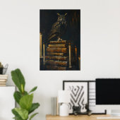 Gothic Owl on Vintage Books Painting Printable Poster (Thuiskantoor)