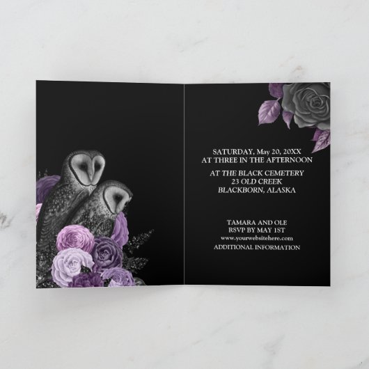 Gothic Owls Wedding Aankondiging (Binnen)