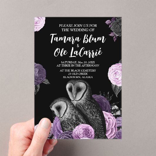 Gothic Owls Wedding Acryl Uitnodigingen (Insitu (Draagbaar))