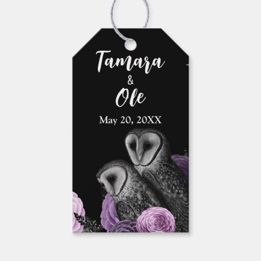 Gothic Owls Wedding Cadeaulabel (Voorkant)