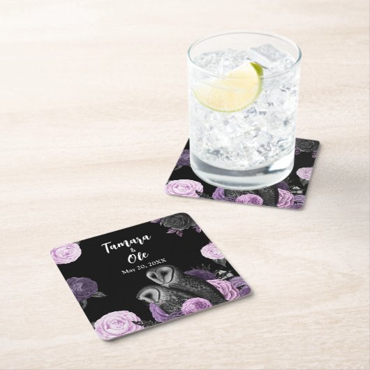 Gothic Owls Wedding Kartonnen Onderzetters (Insitu)