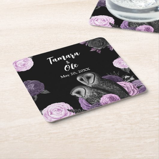 Gothic Owls Wedding Kartonnen Onderzetters (Schuin)