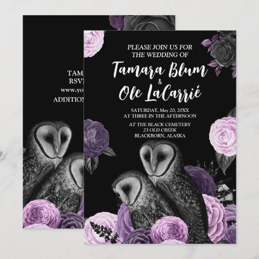 Gothic Owls Wedding Save The Date (Voorkant / Achterkant)