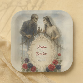 Gothic paar Zombie Halloween bruiloft Papieren Bordje