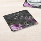 Gothic Paars and Black Floral Wedding Kartonnen Onderzetters (Schuin)