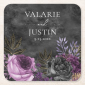 Gothic Paars and Black Floral Wedding Kartonnen Onderzetters (Voorkant)