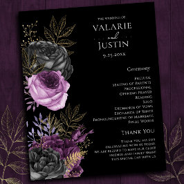 Gothic Paars and Black Floral Wedding Programme