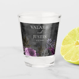 Gothic Paars and Black Floral Wedding Shot Glas