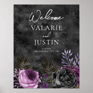 Gothic Paars and Black Floral Welcome Wedding Poster