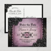 Gothic Paars & Black Halloween Save Date Briefkaar Aankondigingskaart (Voorkant / Achterkant)