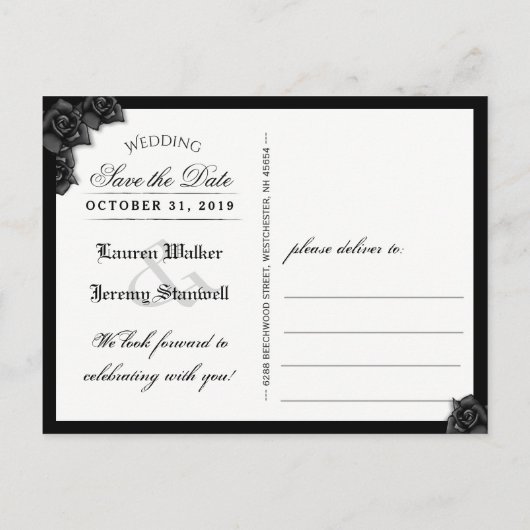 Gothic Paars & Black Halloween Save Date Briefkaar Aankondigingskaart (Achterkant)