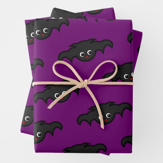 Gothic Paars Black Kawaii Bat Pattern Inpakpapier Vel (In situ)