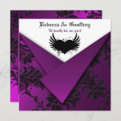 Gothic Paars, Black, White Wedding Invitation Kaart (Voorkant / Achterkant)