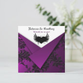 Gothic Paars, Black, White Wedding Invitation Kaart (Staand voorkant)