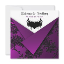 Gothic Paars, Black, White Wedding Invitation