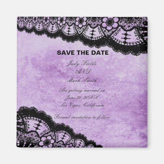 Gothic Paars Grunge Black Lace Save Date Magneet (Voorkant)