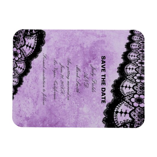 Gothic Paars Grunge Black Lace Save Date Magneet (Horizontaal)