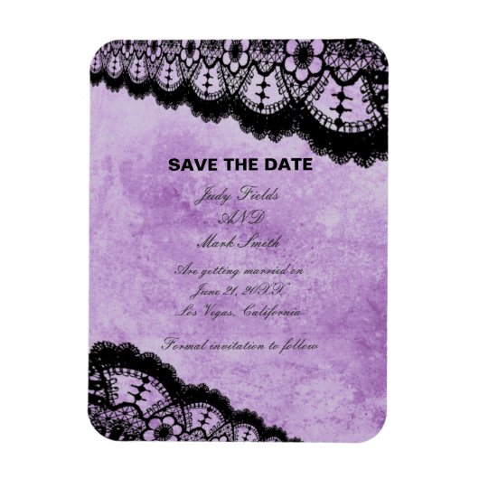 Gothic Paars Grunge Black Lace Save Date Magneet (Verticaal)