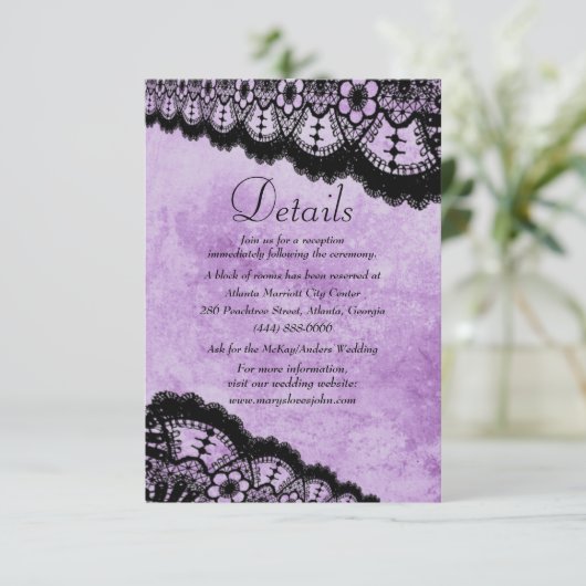 Gothic Paars Grunge Black Lace Weddenschap Details (Staand voorkant)
