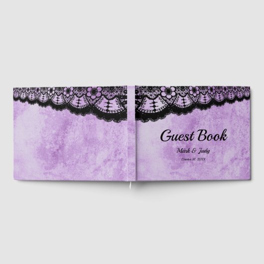 Gothic Paars Grunge Black Lace Wedding Gastenboek (Volledig)