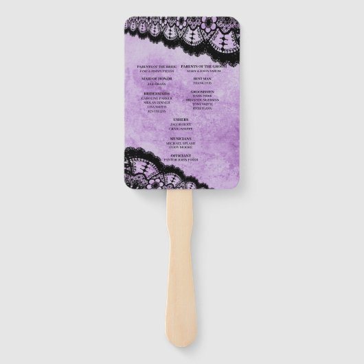 Gothic Paars Grunge Black Lace Wedding Programme Handwaaier (Achterkant)