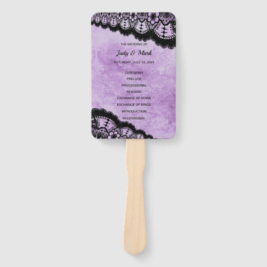 Gothic Paars Grunge Black Lace Wedding Programme Handwaaier (Voorkant)