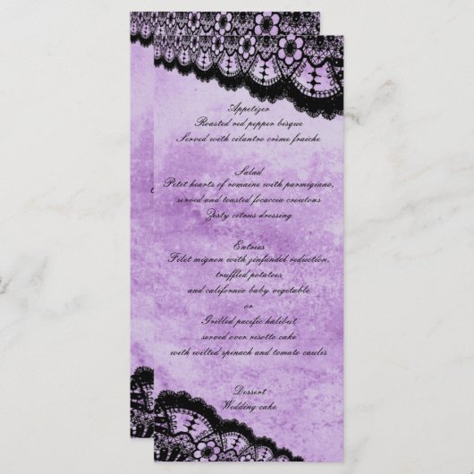 Gothic Paars Grunge Zwart Kant Trouw Menu (Voorkant / Achterkant)
