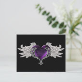 Gothic Paars hart met Angel Wings Briefkaart (Staand voorkant)