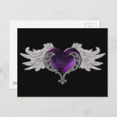 Gothic Paars hart met Angel Wings Briefkaart (Voorkant / Achterkant)