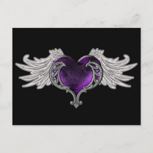 Gothic Paars hart met Angel Wings Briefkaart