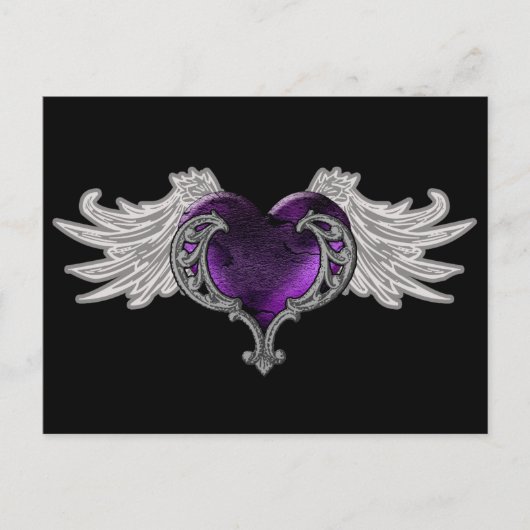 Gothic Paars hart met Angel Wings Briefkaart (Voorkant)