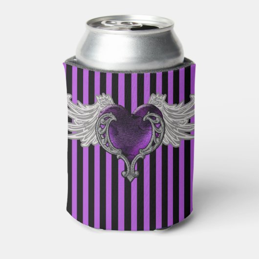 Gothic Paars hart met Angel Wings Koelbox Blikjeskoeler (Blikje Achterkant)